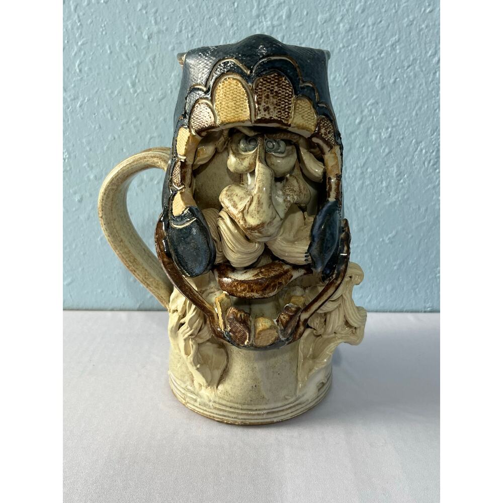 Ugly Face Mug Beer Stein Handmade Folk Art Pottery Renaissance Whimsical